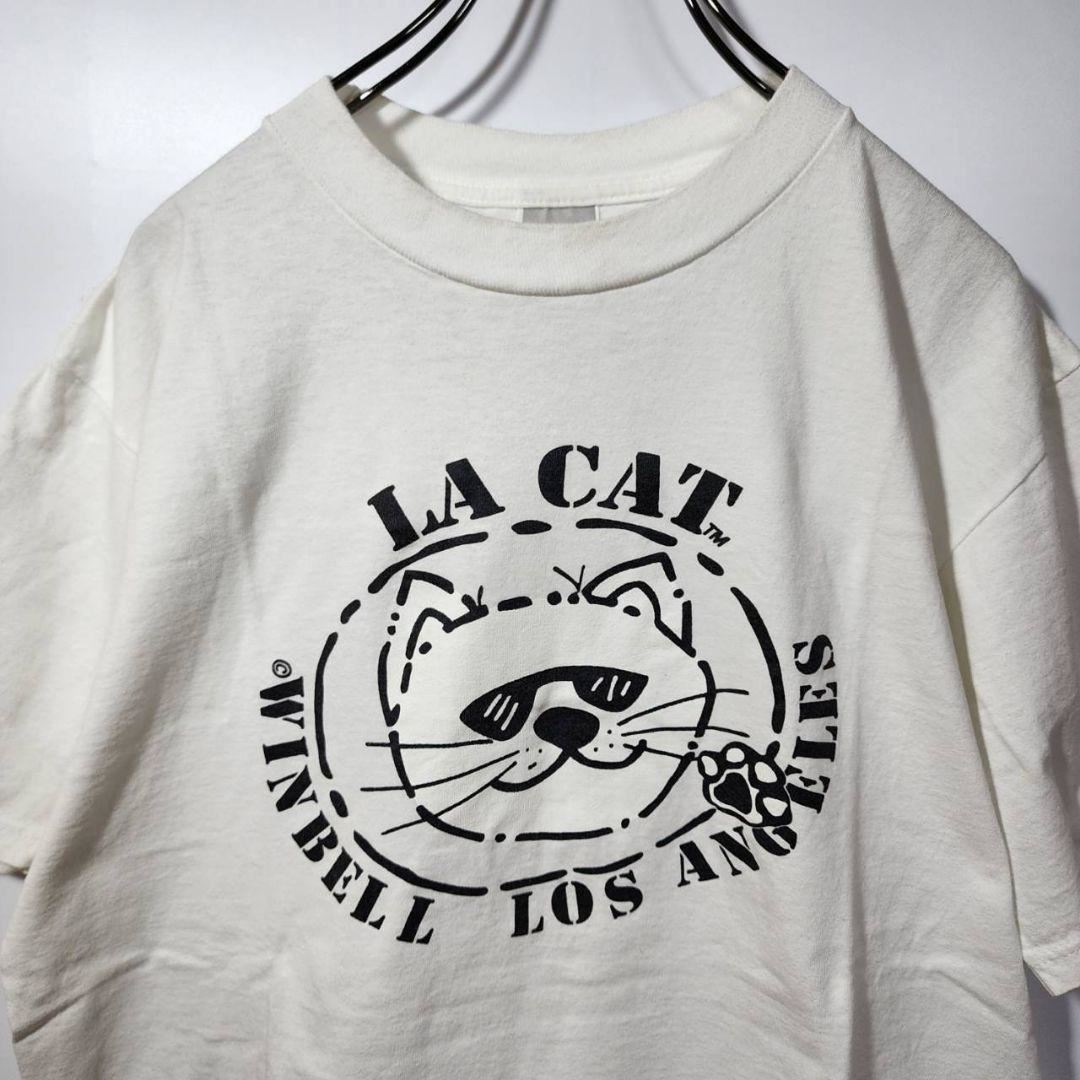 LA CAT　ヴィンテージTシャツ　M　デカロゴ　猫　WINBELL　コーデ