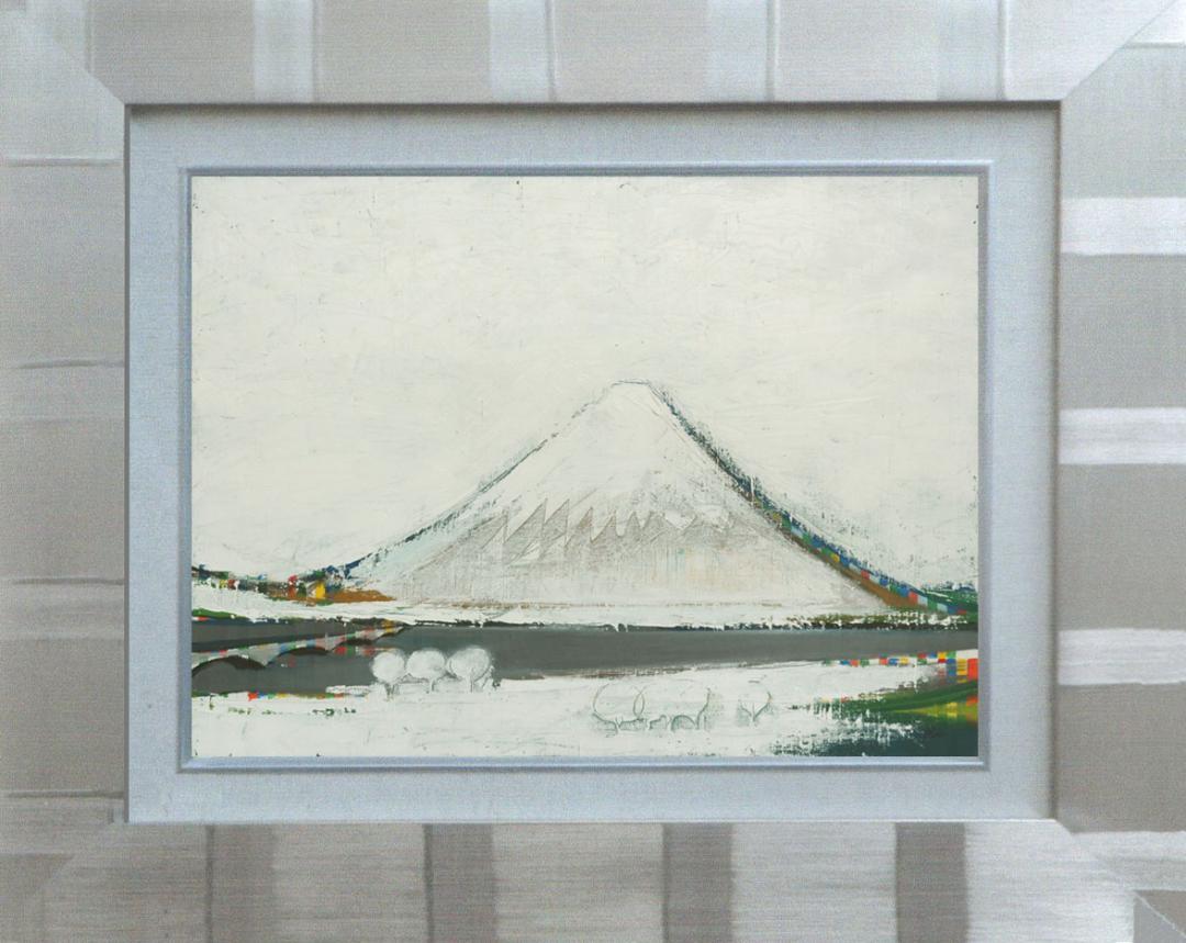 メルカリ　 額付き（銀)　油絵　F6-081911　風景（冬の富士山）